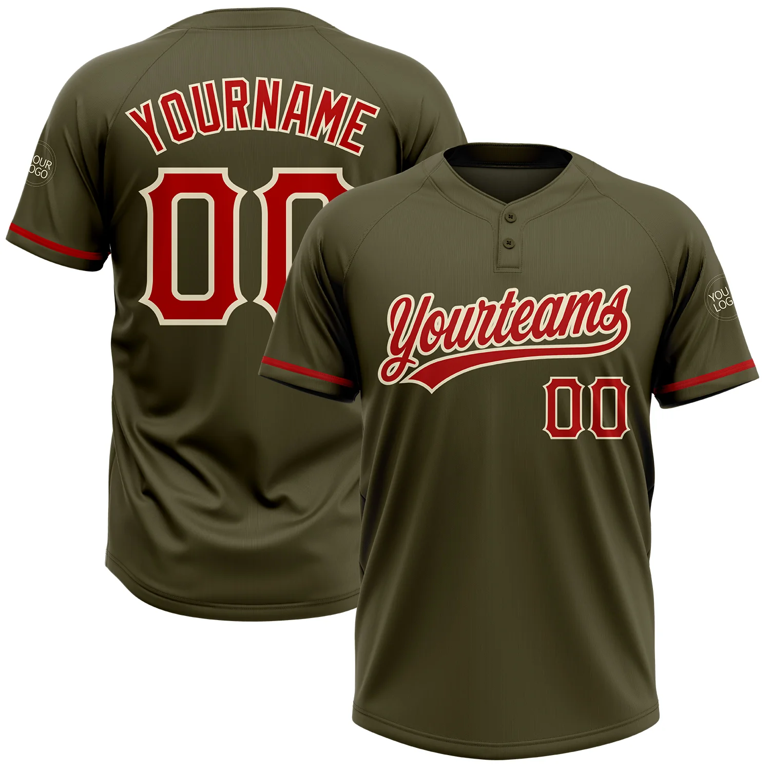 Custom-Olive-Red-Cream-Salute-To-Service-Two-Button-Unisex-Softball-Jersey.webp