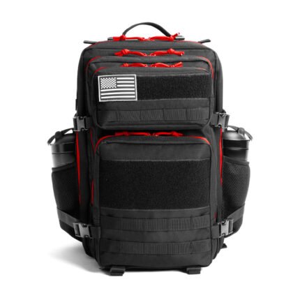 TD-TB-137 | Premium Tactical Backpack Black & Red – Heavy-Duty Military Gym Bag & Travel Rucksack